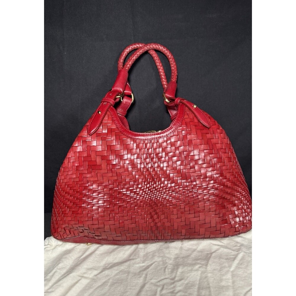 Cole Haan Genevieve Woven Red Leather Large Shoulder Bag EUC